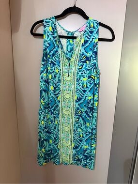 Lilly Pulitzer Teal, Aqua & Navy Tropical Print Dress